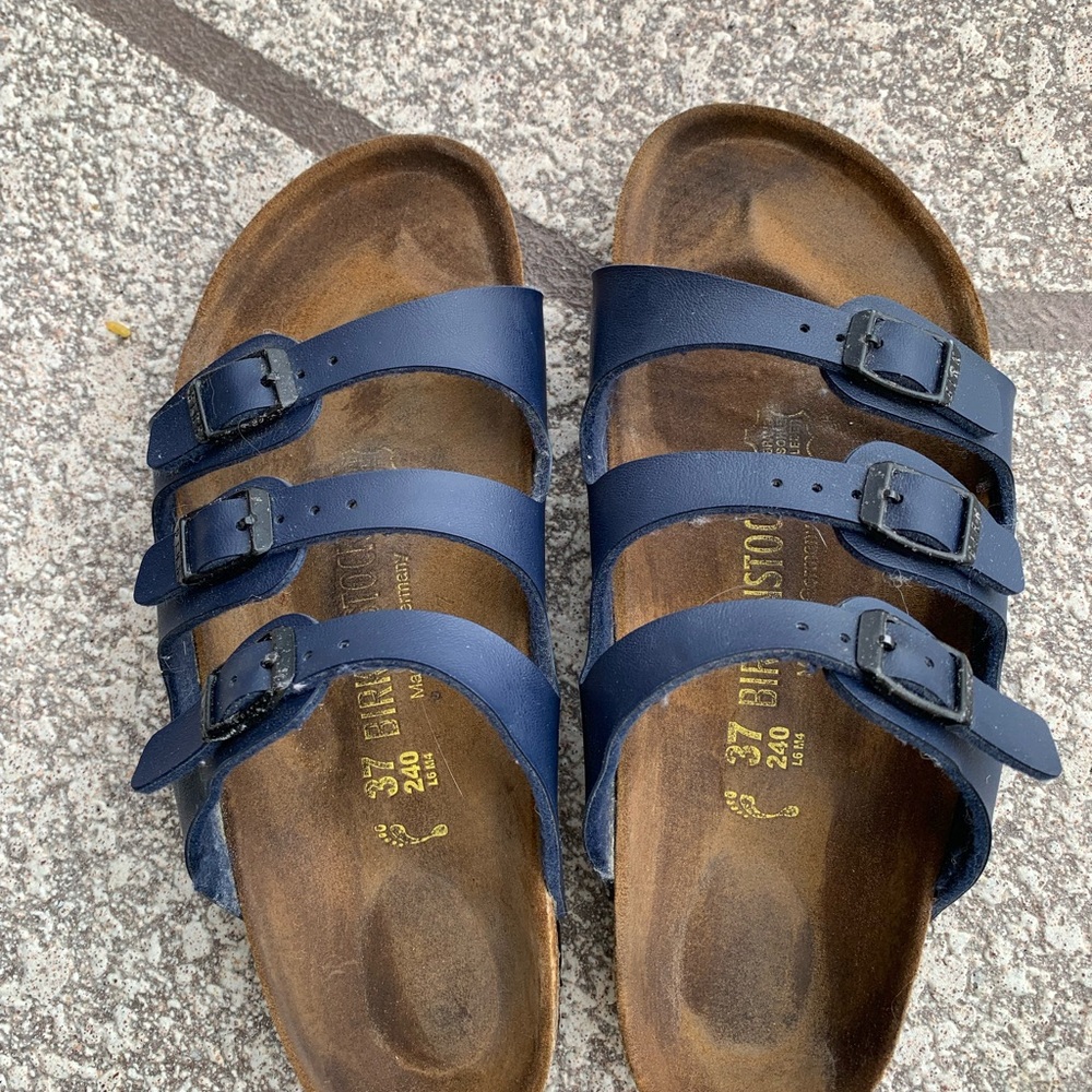 Birkenstock Navy Blue Leather Footbed